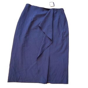 Club Monaco $148 Navy Pinstripe Office Siren Ruffle Pencil Skirt NWT Career Sz 6